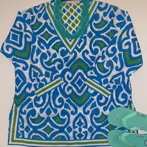 ⛵️BARBARA GERWIT V-Neck Cotton Geometric Print Tunic Top